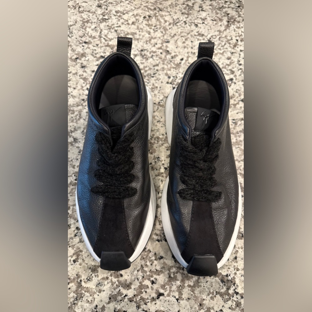 Giuseppe Zanotti Black Leather Sneakers with Knit Detail